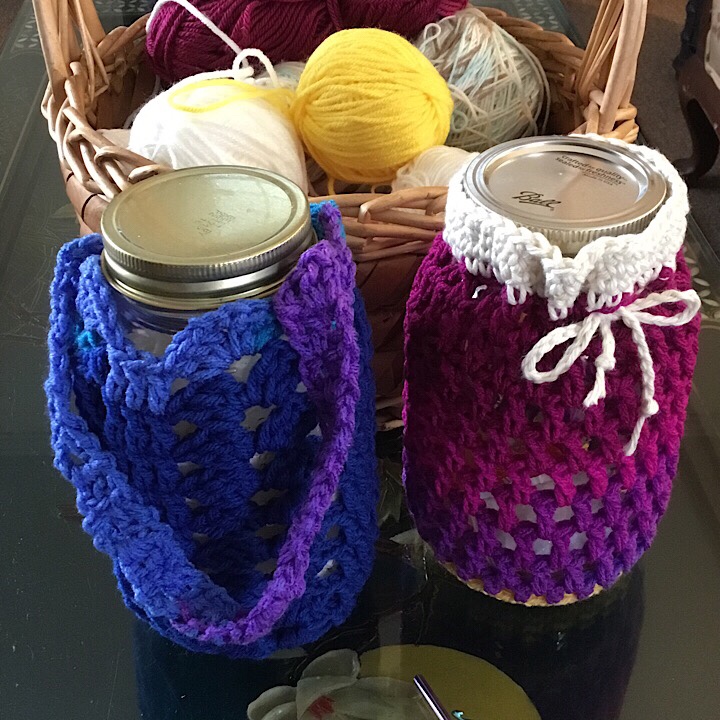crochet cover mason jar tote