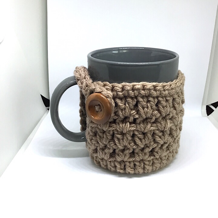 Crochet Mug Cozy with Bottom Brown