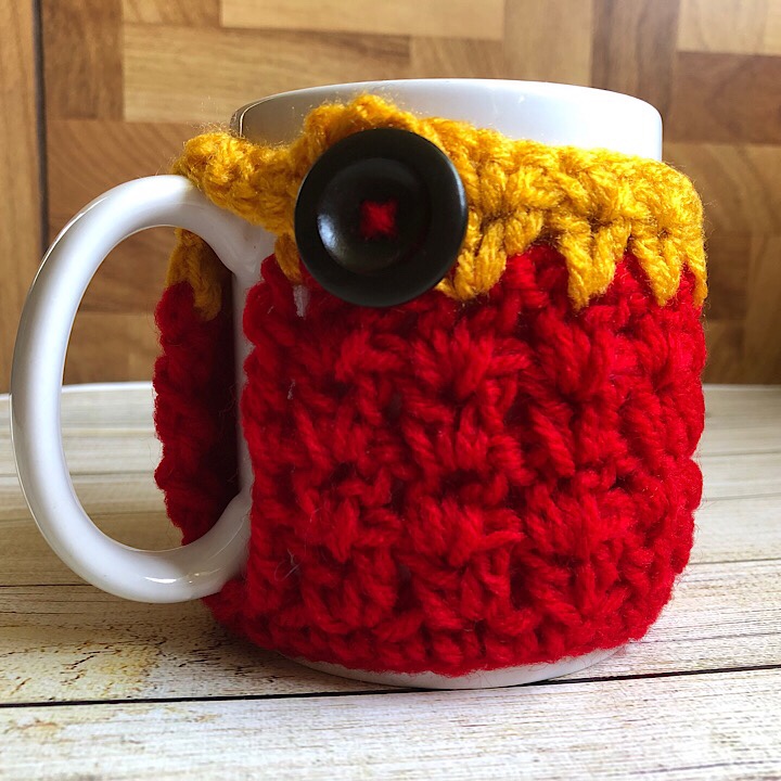 Red and Gold Crochet Mug Cozy