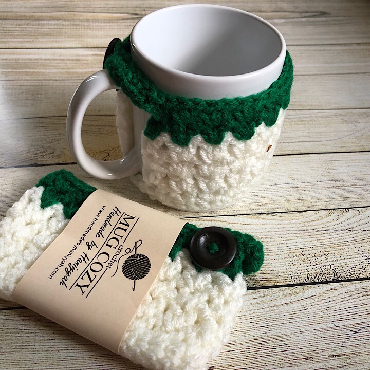 Miranda's Mug Cozy in White & Green