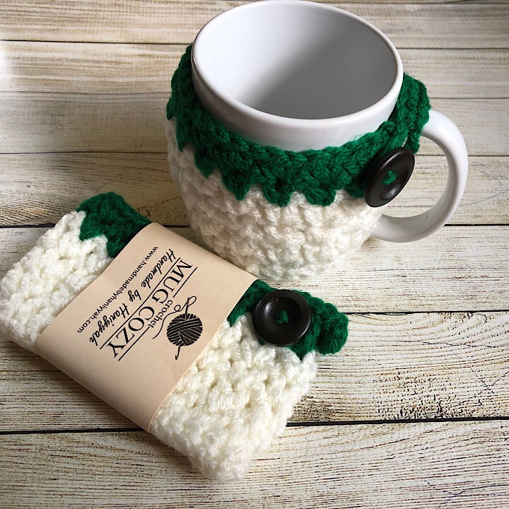 Miranda's Mug Cozy in White & Green