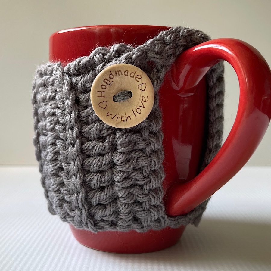 Haniyyah’s Crochet Mug Cozies in grey