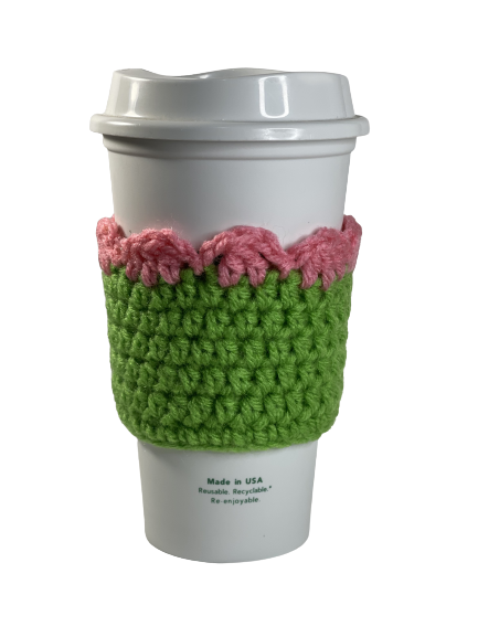 Crochet Cup Cozy in Pink & Green