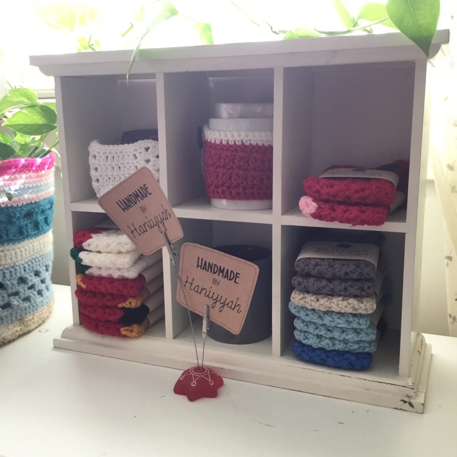 Crochet Mug Cozies Display