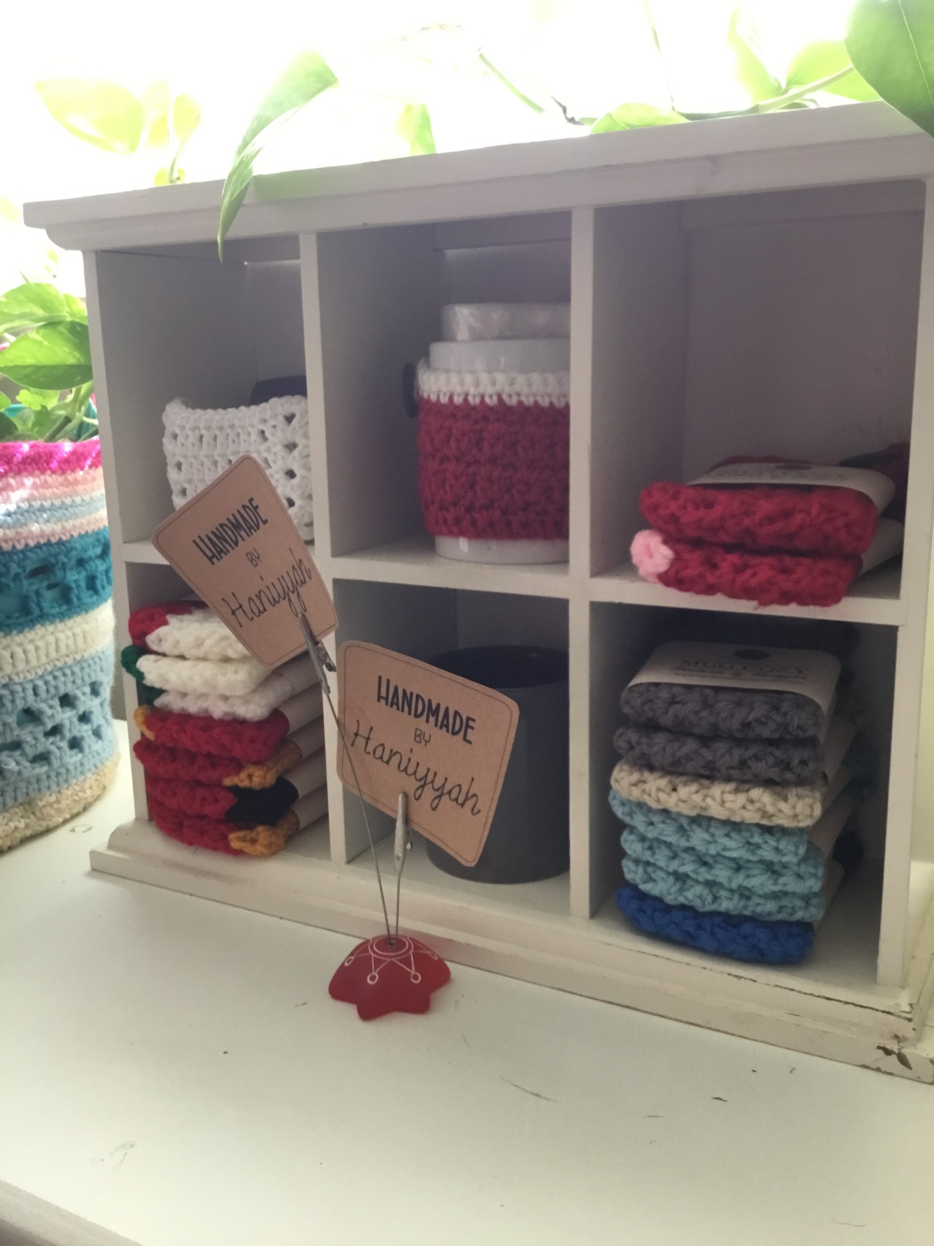 Crochet Mug Cozies Display
