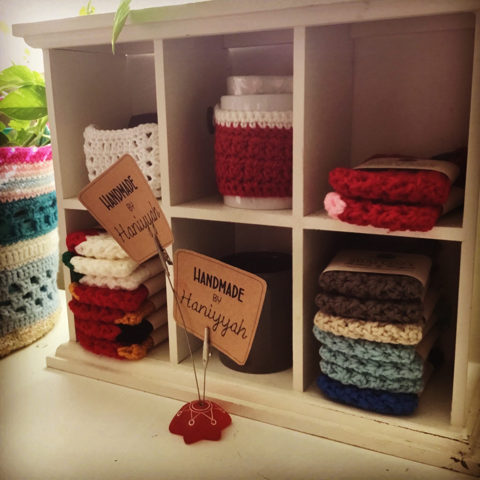 Crochet Mug Cozies Display