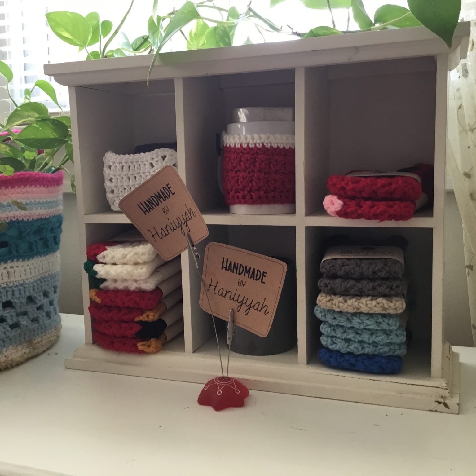 Crochet Mug Cozies Display