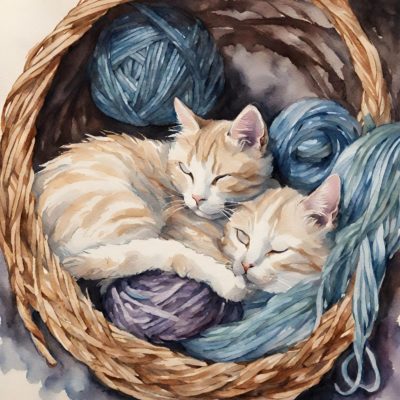 Cat in a basket with yarn - Free Clipart