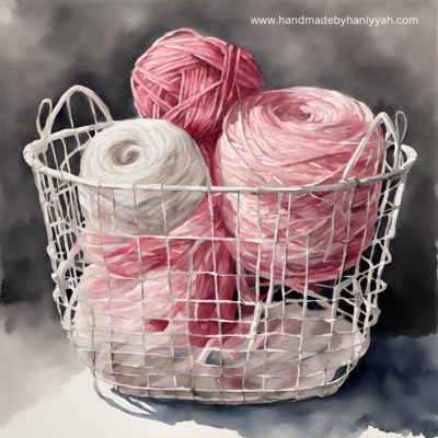 Yarn in Basket Pink and White | Free Clipart | Water Colors