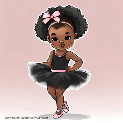Clipart Black Girl with Afro Puff wearing tutu