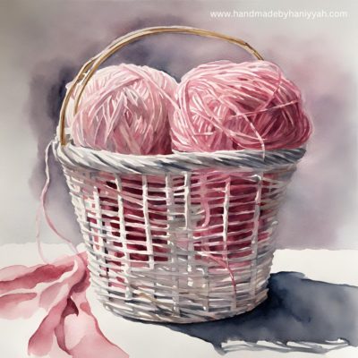 Yarn in Basket Pink and White | Free Clipart | Water Colors