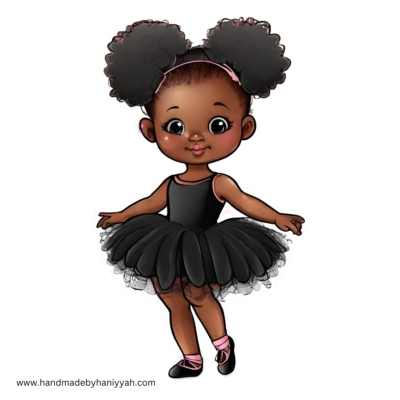 Clipart Black Girl with Afro Puff wearing tutu
