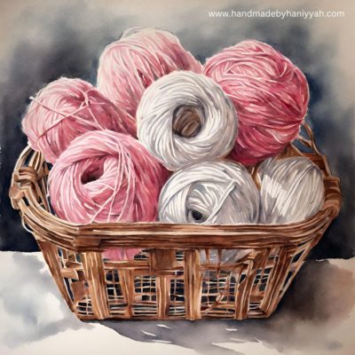 Yarn in Basket Pink and White | Free Clipart | Water Colors