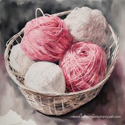 Yarn in Basket Pink and White | Free Clipart | Water Colors