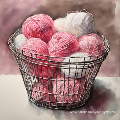 Yarn in Basket Pink and White | Free Clipart | Water Colors