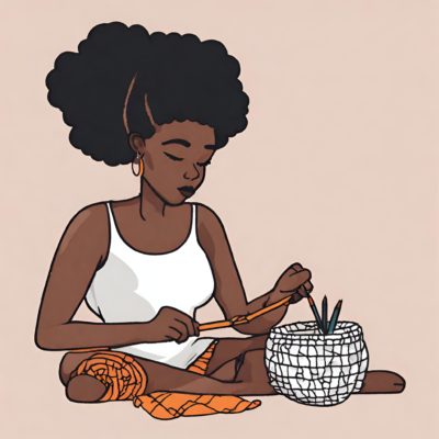 Girl Crocheting Knitting Clipart Cartoon Drawing