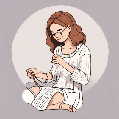 Girl Crocheting Knitting Clipart Cartoon Drawing