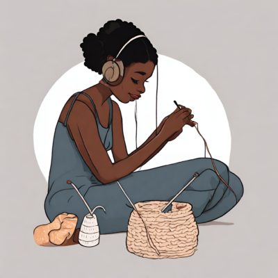 Girl Crocheting Knitting Clipart Cartoon Drawing