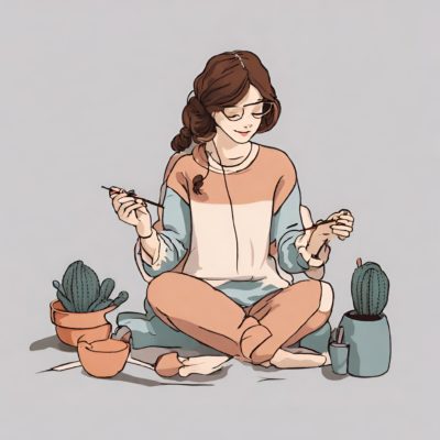 Girl Crocheting Knitting Clipart Cartoon Drawing