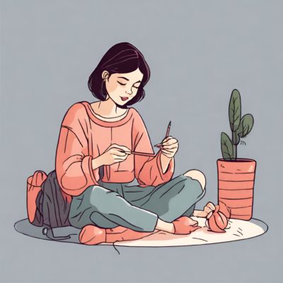 Girl Crocheting Knitting Clipart Cartoon Drawing