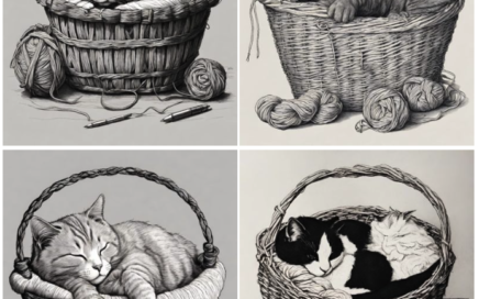 Free Clipart - Cat sleeping in a basket with yarn