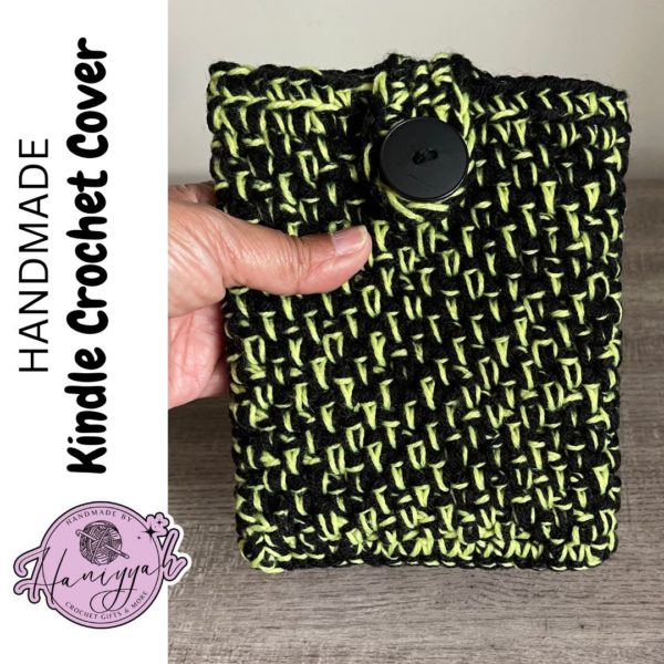 Kindle Cover Handmade Crochet in Black and Neon Green