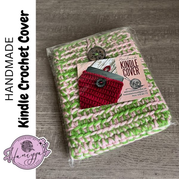 Crochet Sleeve for Kindle ereader in pink and green