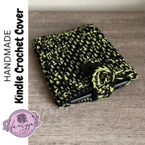 Kindle Cover Handmade Crochet in Black and Neon Green