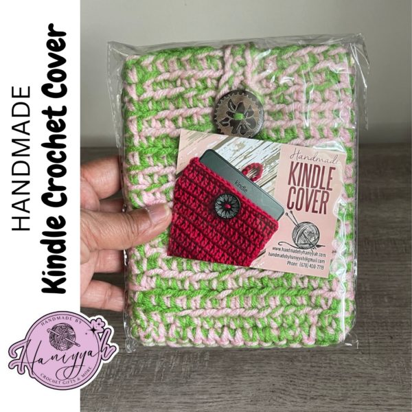 Crochet Sleeve for Kindle ereader in pink and green